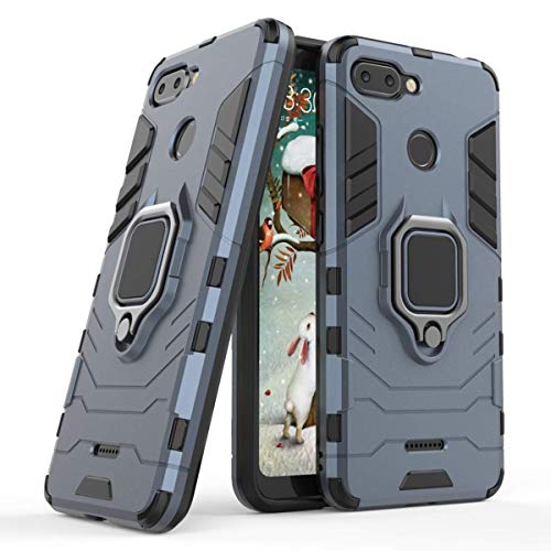 Compatible con Redmi 6 Funda, Anillo Metálico Sujeción Soporte Antichoque Rígido Caja (Funciona con el Montaje de Coche Magnético) Doble Capa Sólido Case Carcasa para Xiaomi Redmi6 (Azul Marino)