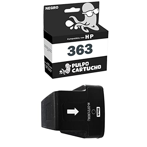 Pulpo Cartucho   Cartucho de Tinta 363 Negro Compatible con HP 363 / Ref. C8719EE   Remanufacturado   Valido para Impresoras PhotoSmart/PhotoSmart C/PhotoSmart D