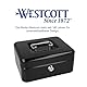 Westcott Geldkassette abschließbar (20 cm) Schwarz | Abschließbare Box aus Stahlblech mit 2 Schlüsseln | Herausnehmbare Einlage für Münzen mit 3 Fächern | E-51001 BLACK