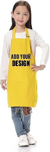 TOPTIE Delantales para niños con impresión personalizada con bolsillo y correa ajustable, delantal de chef para cocina, hornear, pintura