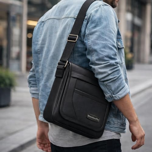 Image of Handcuffs Small Sling Bag for Men | PU Leather Chest Slinger bag | Crossbody satchel | Corporate Gift Item | Passport Sling