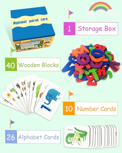 image for Gojmzo Alphabet Flash Cards, ABC Learning Toys for Kids 3-5, Wooden Le