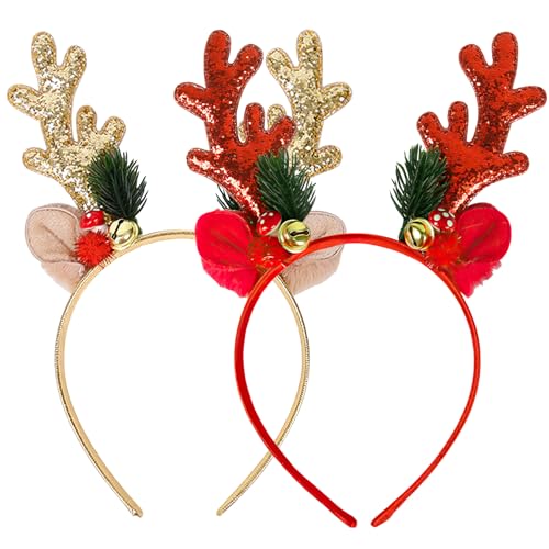 2 StüCk Weihnachten Geweih Haarreif, Geweih-Stirnband mit Glöckchen,...