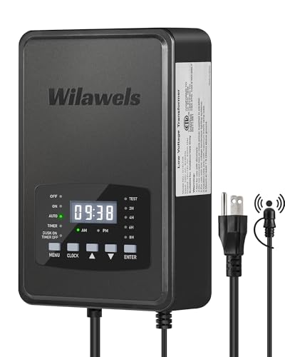 Image of 600W Low Voltage Landscape Transformer, Weatherproof Outdoor Low Voltage Transformer, 120V AC to 12 /14V AC, Landscape Lighting Transformer with Timer and Photocell Sensor, ETL Listed D15LT06