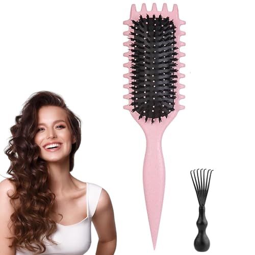 Curly Hair Brush, Curl Defining Brush, Newest Boar Bristle Hair Brush Styling Brush, Curly Hair Brush, Curl Define Styling Brush, Shaping & Defining Curls for Men Women (Pink)