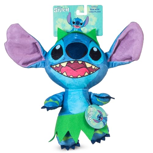 Disney for Pets Lilo and Stitch Bow Wow Luau Plush Dog Toy  Squeaker & Crinkle Sound Cute Dog Toy Fans 9 Inch