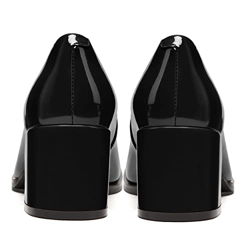 FEMSTEP Womens Patent Leather Slip On Dating Square Toe Cute Block Mid Heel Pumps Shoes 2.5 Inch4