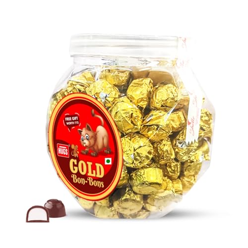 Image of Hugs Gold Center Filled Milk Chocolates Jar - Premium Chocolate Gift Pack for Kids & Adults | Rich Creamy Centre Filled Sweets | Perfect for Gifting, Celebrations, Parties & Special Occasions (125 pcs)
