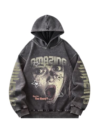 SOLY HUX Men's Y2k Gothic Hoodie Retro Grunge Graphic Hooded Baggy Sweatshirts Streetwear Pullover