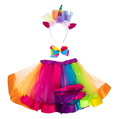 YARNOW Conjunto de Falda Tutú de Unicornio para Niña Diadema y Tocado, Poliéster Cómodo y Duradero, Adecuado para Fiestas de Cumpleaños y Sesiones de Fotos