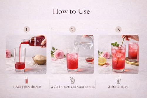 Image of Vaideek Gulab Mist Sharbat 750ml | Rose Syrup Drink with Mishri & Desi Khand | No Refined Sugar Summer Beverage | Citrus Sharbat for Mocktails, Coolers & Refreshing Drinks