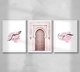  Decoración de pared - Juego de póster premium Póster de pared para sala de estar, tamaño A4, arte de pared islámico sin marco, puerta marroquí rosa - Sabr - Hub Love