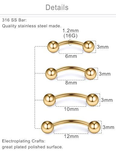Dyknasz 20G 16G Eyebrow Piercing Jewelry Stainless Steel Vertical Labret Lip Jewelry Curved Barbell Rook Piercing Jewelry Small Belly Button Ring for Women Men2