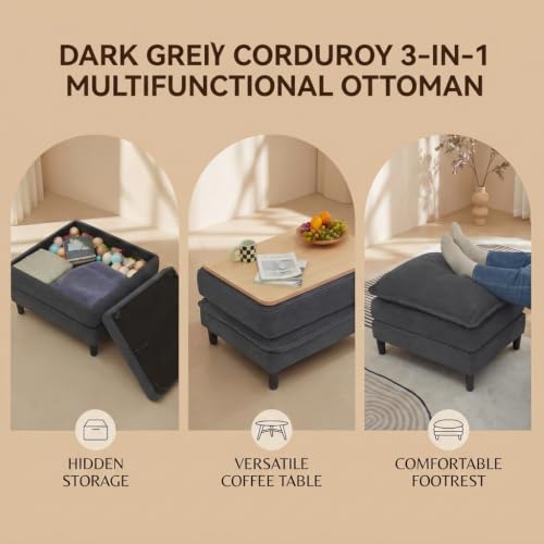 Image of 140.9 inch U-Shaped Modern Sofa Modular Sectional Cloud Couch with 2 Storage Ottoman Coffee Table, 4-Seat Corduroy Deep Seat Sofa with Throw Pillows for Living Room, Bedroom, Office, Grey