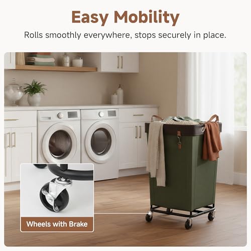 Image of StorageWorks 160L Laundry Basket with Wheels, Large Rolling Hampers for Clothing Organizer, Dirty Clothes Basket for Hotel, Home, Closet, Dorm, Green