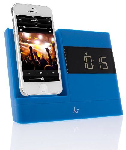KitSound XDOCK2 Radio Uhr Dockingstation/Ladegerät mit Lightning Anschluss für iPhone 5/5S/5C/SE, iPod Nano 7. Generation and iPod Touch 5. Generation (UK Netzstecker) - Blau