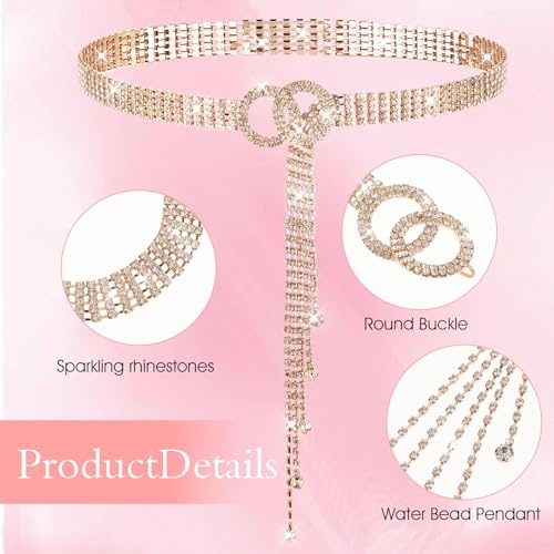 Rhinestone Waist Chain Belt for Women, Sparkle Crystal Waist Chain Belt Adjustable O-Ring Waistband Belt for Dresses4