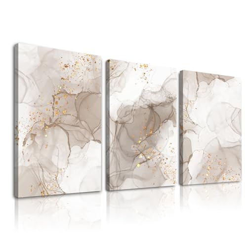 Beige Abstract Wall Art Set of 3,Beige Gold Boho Wall