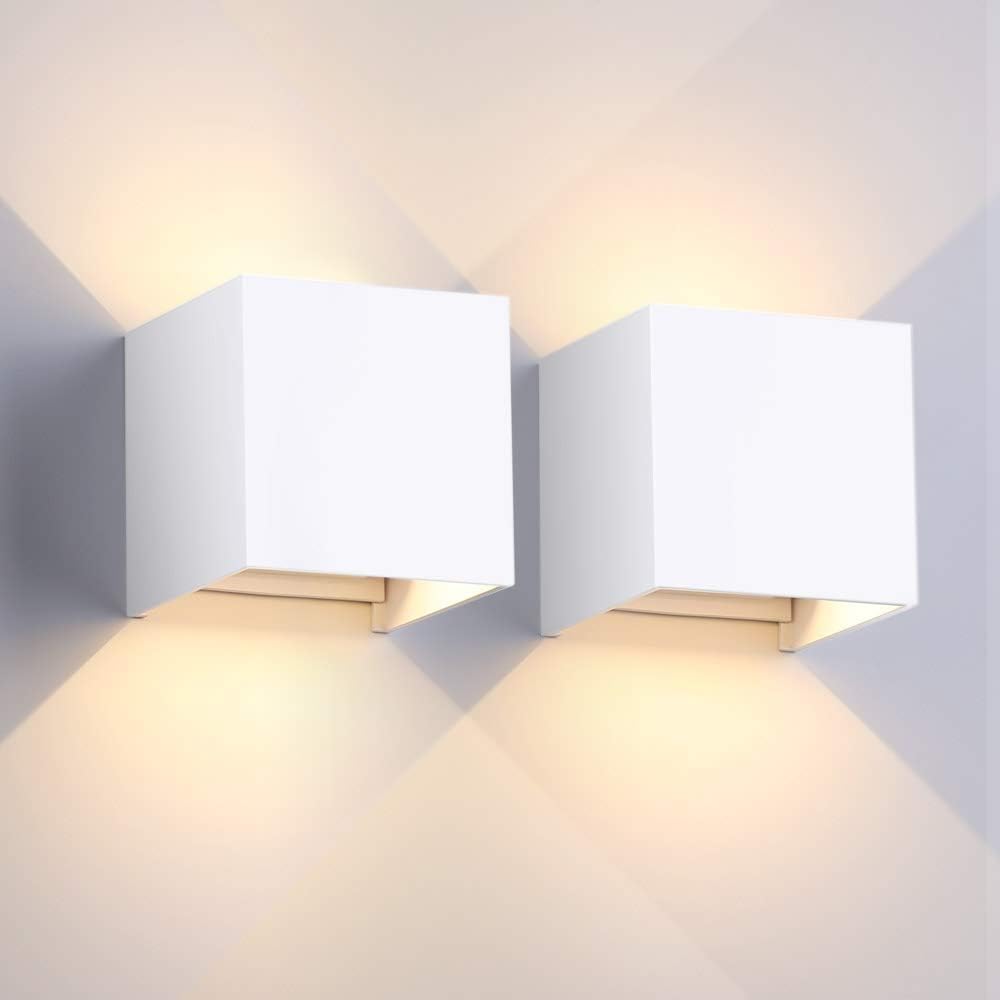 ERWEY 2 pezzi Lampada da parete a LED bianco caldo 12W Lampade da parete impermeabili con angolo di emissione regolabile IP54 Illuminazione a LED da parete per interni ed esterni, bianco
