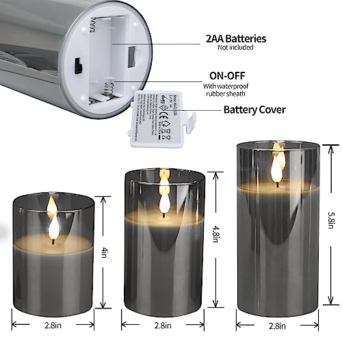 CREASHINE Led Flameless Candles Lights Realistic Flickering Candles 3D Flame Candles with Remote Decorative Unscented Pillar Candle Set of 3 Battery Operated(Included) (Grey) - Image 5