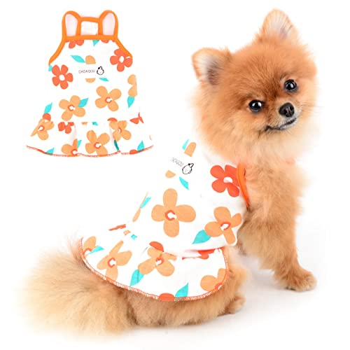 PAIDEFUL Dog Shirt for Small Dogs Girls Summer Flower Skirt Soft Cotton Suspender One Piece Pet t Shirts for Puppies Cats Apparel Chihuahua Clothes Female Tank Tops Breathable Vest Tee Indoor OrangeXS
