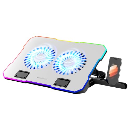 Image of Zebronics NC6800 Laptop Cooling Pad, Dual 120mm Fans, Up to 17-Inch Laptop Support, 65 CFM Airflow, 10 RGB Modes, 5-Level Adjustable Stand, Dual USB Hub, Fan Speed Control, Anti-Slip Pads (Silver)