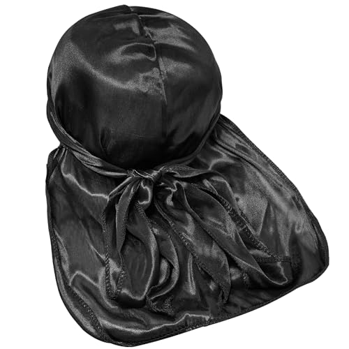 Silk Durag Headband | Wide Strap Satin Wave Wrap for Men and Women Black