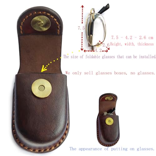 Image of Portable Glasses Case - Folding Mirror, Leather Cover with Belt Ring - Presbyopia & Elderly Glasses Case