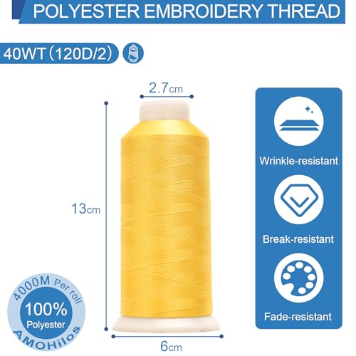 Image of High Tenacity Polyester Embroidery Machine Thread 40WT(120D /2) 4000M Per Spool for Commercial and Domestic Embroidery Machine (Lemon Drop-1683)