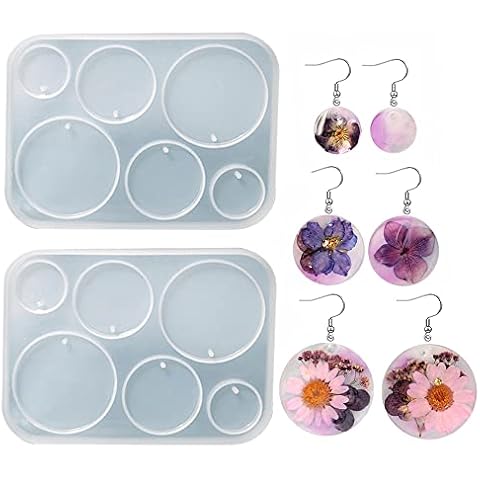 Resin Earring Mold Silicone-2PCS Earring molds for Epoxy Resin Casting of Round with Hole,DIY Resin Jewelry Molds for Pendant, Earrings, Necklace, Keychains Cover