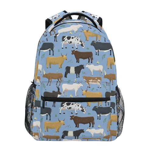Bulls Cows Farm Animal Backpack for Boys Girls Teens, Kids Bookbag Laptop Tablet Travel School Bag with Name Tag