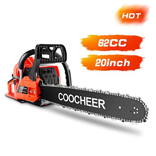 COOCHEER Petrol Chainsaw 62cc 3.5HP 20" Gas Powered Chainsaw 2 Stroke Handed Chain