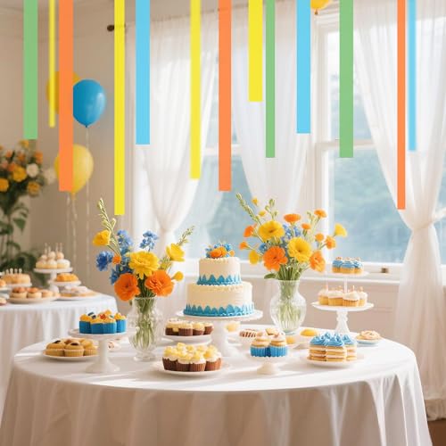 Image of 8 Rolls Crepe Paper Streamers, Orange, Yellow, Green and Blue Streamers Party Decorations for Birthday Baby Shower Bridal Shower Wedding Bachelorette Party Boho Decor
