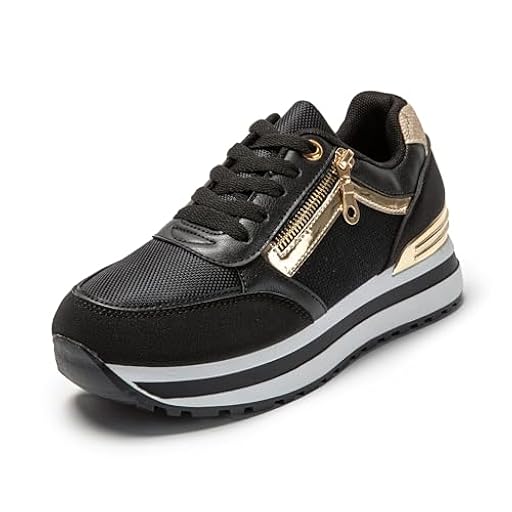 JOMIX Zapatillas Mujer con Plataforma - Zapatos Deportivos con Cuña - Zapatillas para Vestir y Gimnasio - Negro, 38 EU | Ya disponible en tu tienda friki favorita! En mundofriki.es!