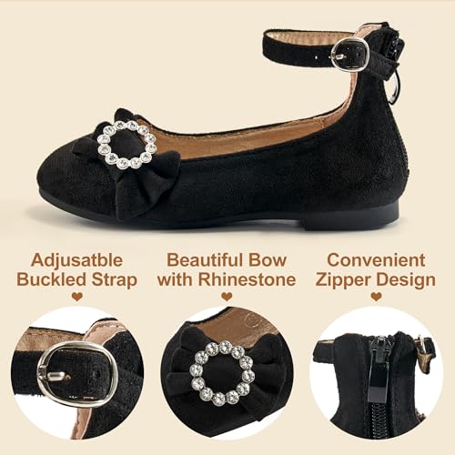 FUDYNMALC Girls Dress Shoes Ballet: Rhinestones Bow Princess Flats for Toddle Little Big Kids Mary Jane Footwear Wedding Party3