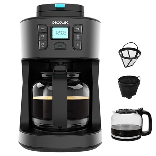Cecotec Tropfkaffeemaschine Coffee 66 Grind & Drop Essential. 1086 W, Klingenmühle, bis zu 12 Tassen, Extremearoma-Technologie, Digitale, aus Edelstahl, mit automatischer Abschaltung
