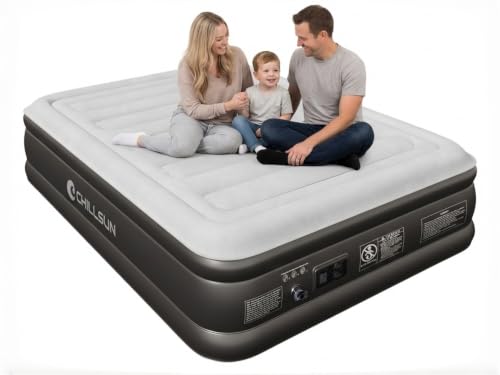 Image of CHILLSUN Air Mattress Queen with Built in Pump, 18 inch Raised Comfort Inflatable Mattress Blow up Mattress, Upgraded Puncture Resistant Air Bed for Camping, Home, Guests, Colchon Inflable 650lbs Max