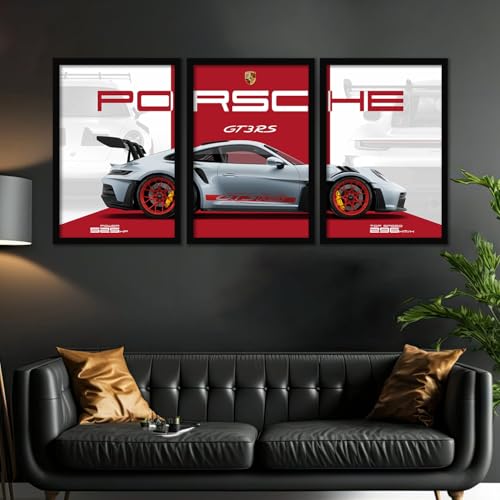 Image of ARTELLY Big Porsche 911 GT3rs Sports Car Framed Wall Posters, Set of 3, Premium Framed Painting, Living Room Bedroom Decoration, Large Size Gift Item for Boys Room Decor (Porsche 2, 10x13 inch)