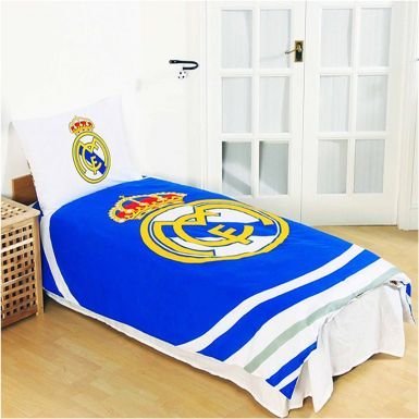 Parure de lit réversible officielle Real Madrid avec taie d'oreiller (52 % polyester et 48 % coton)