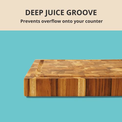 Shumaru California, Extra Large End-Grain Teak Wood Cutting Board, [20"L X 15"W X 1.5"T ] Juice Groove, Reversible, Built-In Hand Grips #TOP4