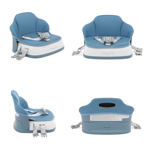 Image of Dream On Me Cozy Pod Baby Booster Seat for 6-36 Months, Portable Travel Booster Chair with 3-Point Safety Harness & 2 Fixing Belts, for Table & Dining, Lightweight Foldable & Easy to Carry - Blue