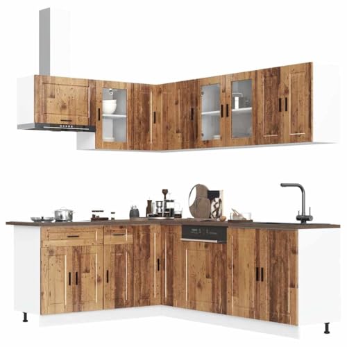 vidaXL 11-Piece Porto Kitchen Cabinet Set in Old Wood Finish, Engineered Wood Storage Solutions for Kitchen and Dining Spaces - Image 4