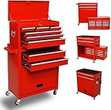8-Drawer High Capacity Rolling Tool Box with Wheels,Rolling Tool Chest with Drawer,Tool Box on 4 Wheels with Lock, Tool Storage Cabinet Removable Portable Box for Garage Warehouse (Red)