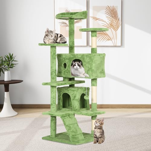 Image of BestPet 54in Cat Tree Tower for Indoor Cats,Multi-Level Cat Furniture Activity Center with Cat Scratching Posts Stand House Cat Condo with Funny Toys for Kittens Pet Play House,Green