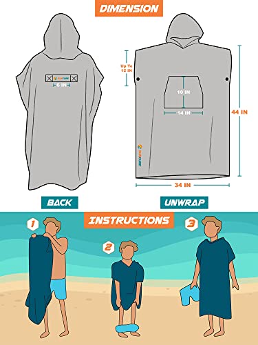 SUN CUBE Surf Poncho Changing Robe with Hood | Quick Dry Microfiber Wetsuit Changing Towel with Pocket for Surfing Men Women, Orange Stripe, One size