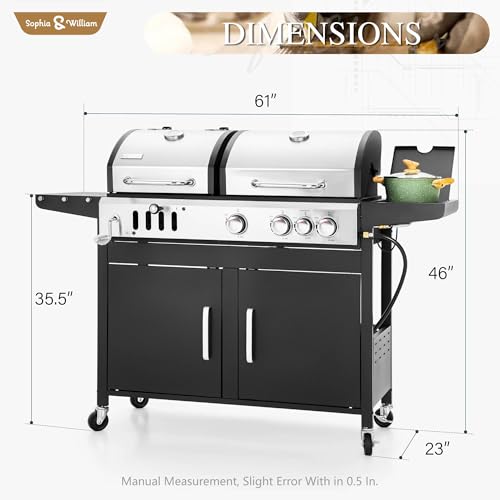 Sophia & William Charcoal And Propane Gas Grill Combo With Side Burner & Porcelain-Enameled Cast Iron Grate thumb #5