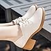 Women's Leather Lace-Up Chunky Heel Oxfords Fashion Comfort Slip On Block Heel Dress Shoes for Business Work Office (Beige,6)