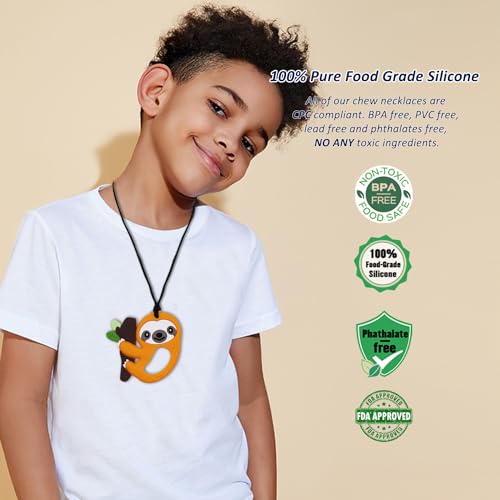 Image of Chewy Necklaces for Sensory Kids, 6 Pack Chew Necklace Adult Chew Toys for Boys Girls with ADHD, Autism, Anxiety, Sensory Chewing Necklace Stim Toy - Yellow