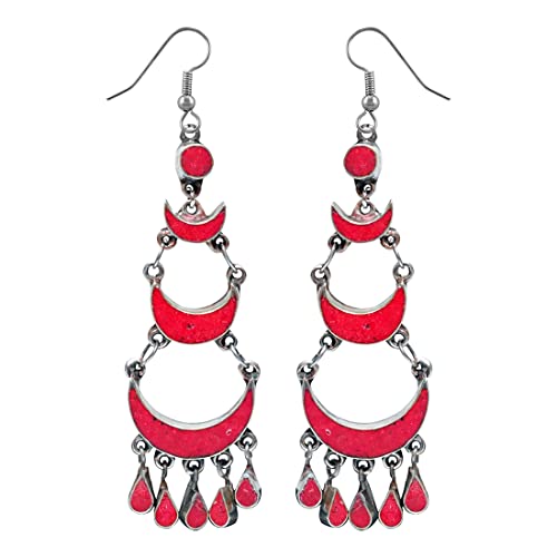 Boucles d'oreilles pierres précieuses corail argent bijoux mode ethnique pour femmes