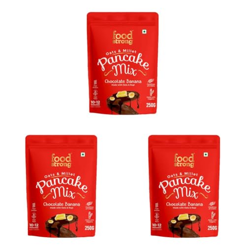 Image of Foodstrong Oats and Millets Chocolate Banana Pancake Mix, High Protein & Fibre, No Maida, No Refined Sugar - Made With Jaggery, Eggless Instant Breakfast Mix 250 g (Pack of 3)